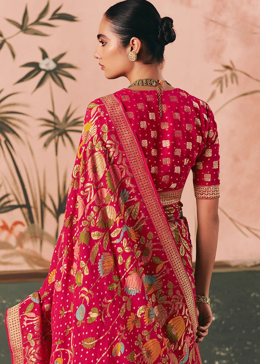 Pure Khaddi Georgette Vermillion Red Bridal Bandhani Saree