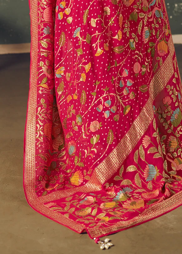 Pure Khaddi Georgette Vermillion Red Bridal Bandhani Saree
