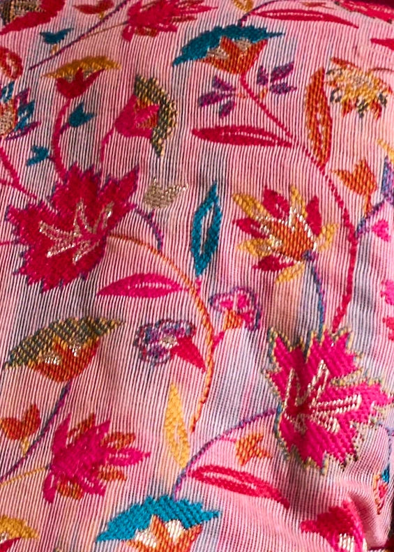 Pure Kashmiri Silk Handloom Weaving Pastel Pink Saree