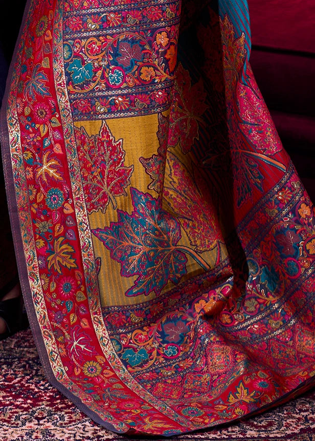 Pure Kashmiri Silk Handloom Weaving Royal Blue Saree