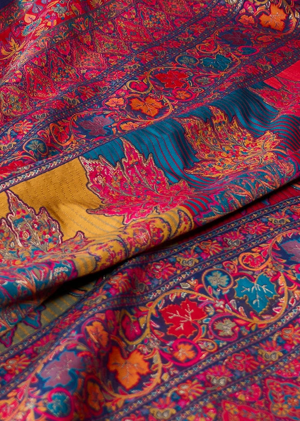 Pure Kashmiri Silk Handloom Weaving Royal Blue Saree