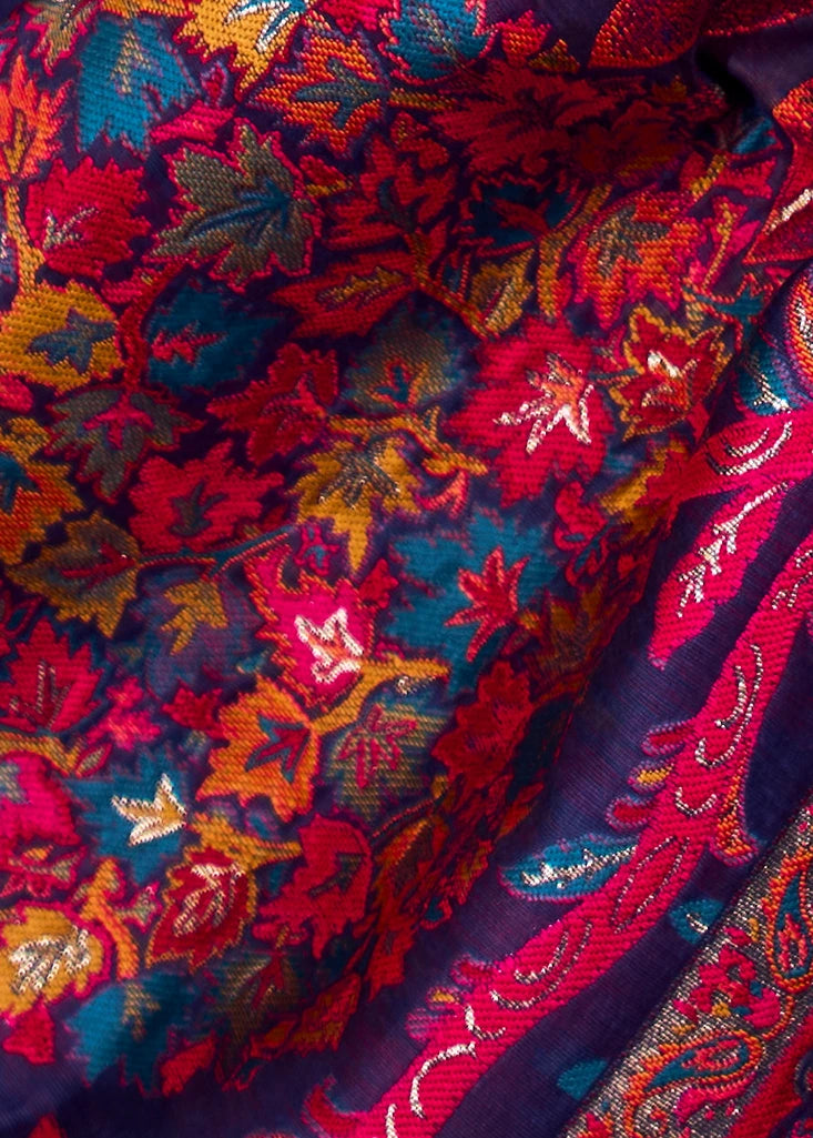 Pure Kashmiri Silk Handloom Weaving Royal Blue Saree