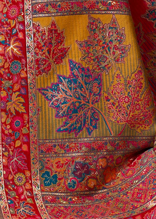 Pure Kashmiri Silk Handloom Weaving Beige Saree