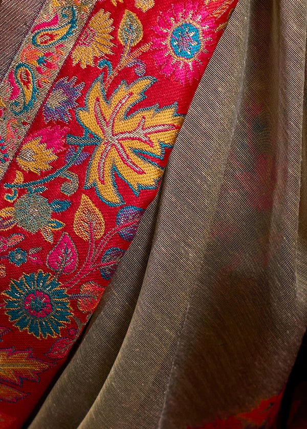 Pure Kashmiri Silk Handloom Weaving Beige Saree