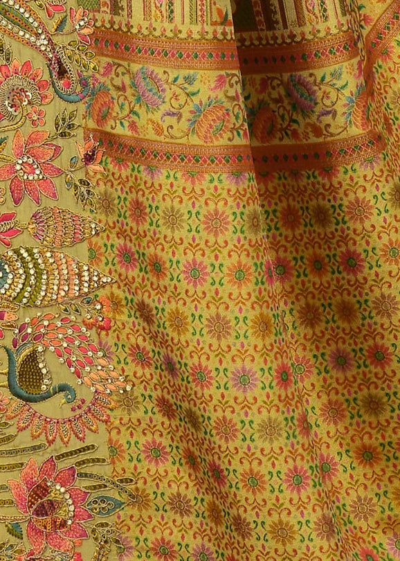 Light Mehendi Green Multicolor Zari Silk Embroidered Bridal Saree