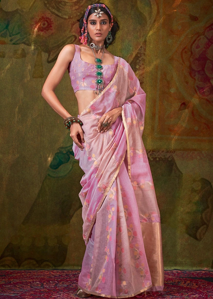 Baby Pink Handwoven Cotton Silk Saree