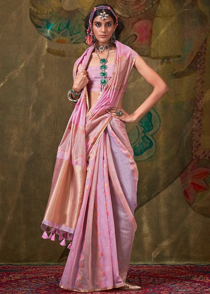Baby Pink Handwoven Cotton Silk Saree