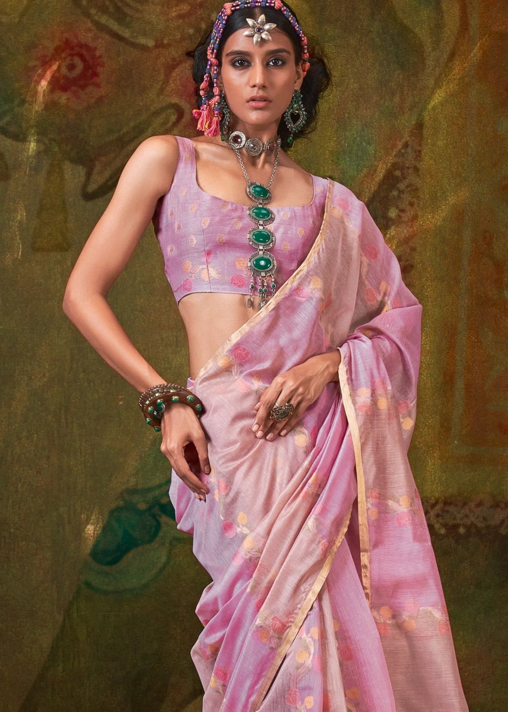 Baby Pink Handwoven Cotton Silk Saree