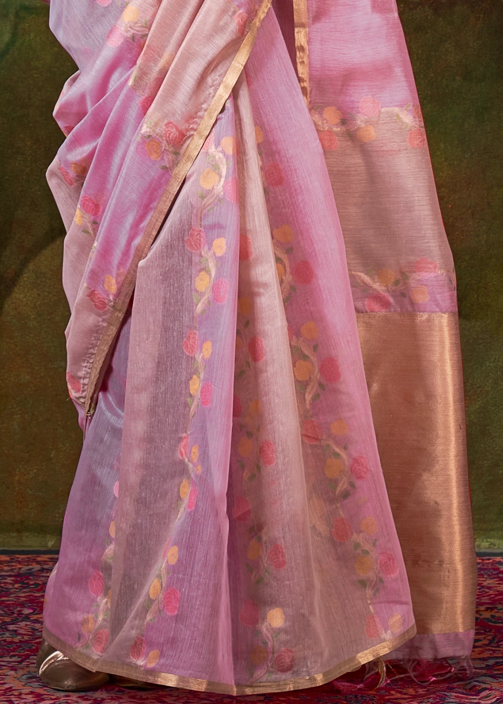 Baby Pink Handwoven Cotton Silk Saree