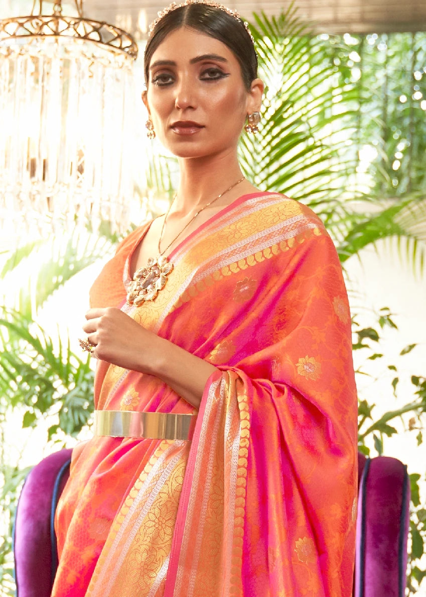 Pure Katan Silk Rose Pink Banarasi Handloom Saree