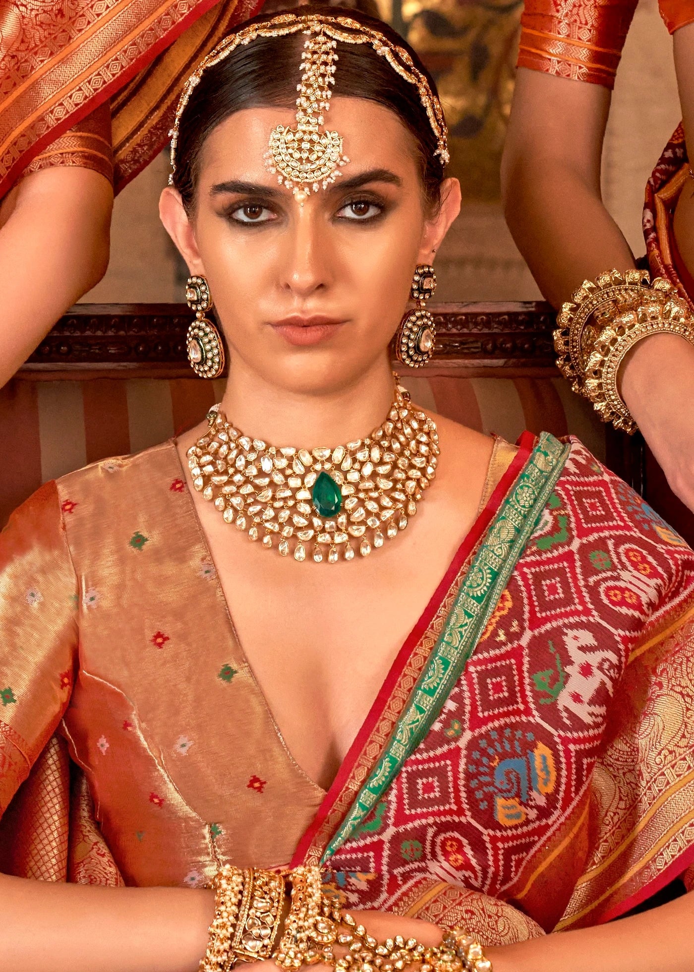 Kanjivaram Patola Fusion Emerald Green Handloom Silk Saree