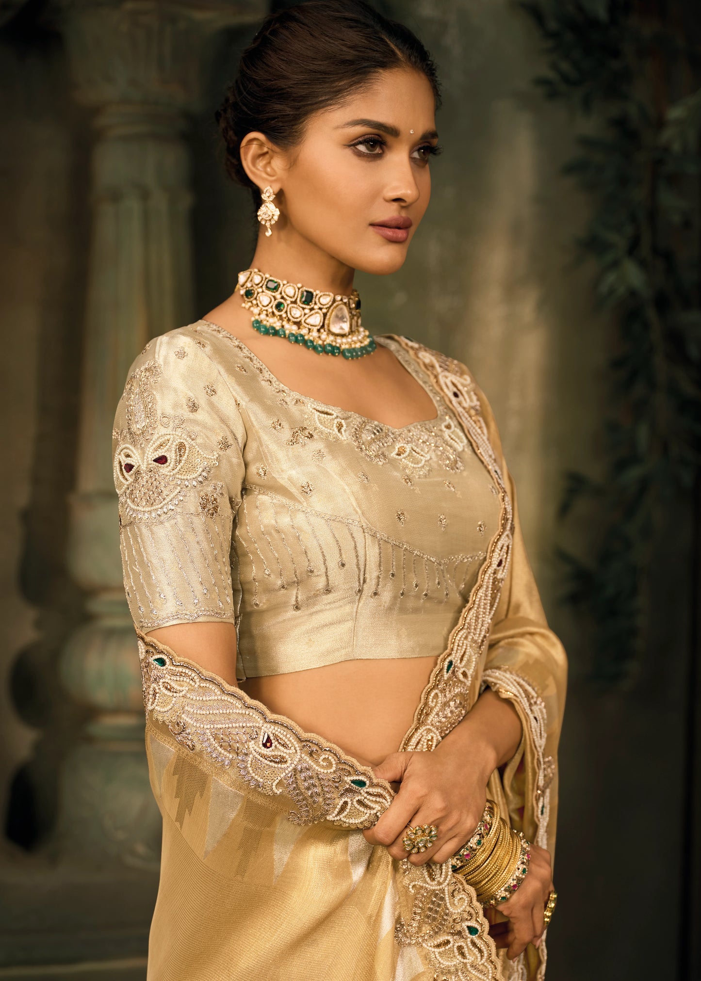 Golden Kanjivaram Silk Embroidered Bridal Saree