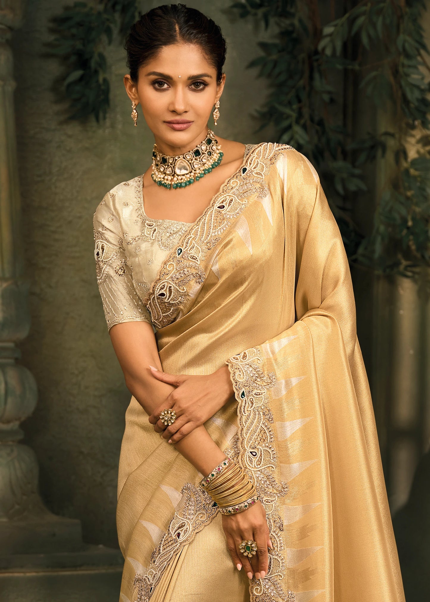 Golden Kanjivaram Silk Embroidered Bridal Saree