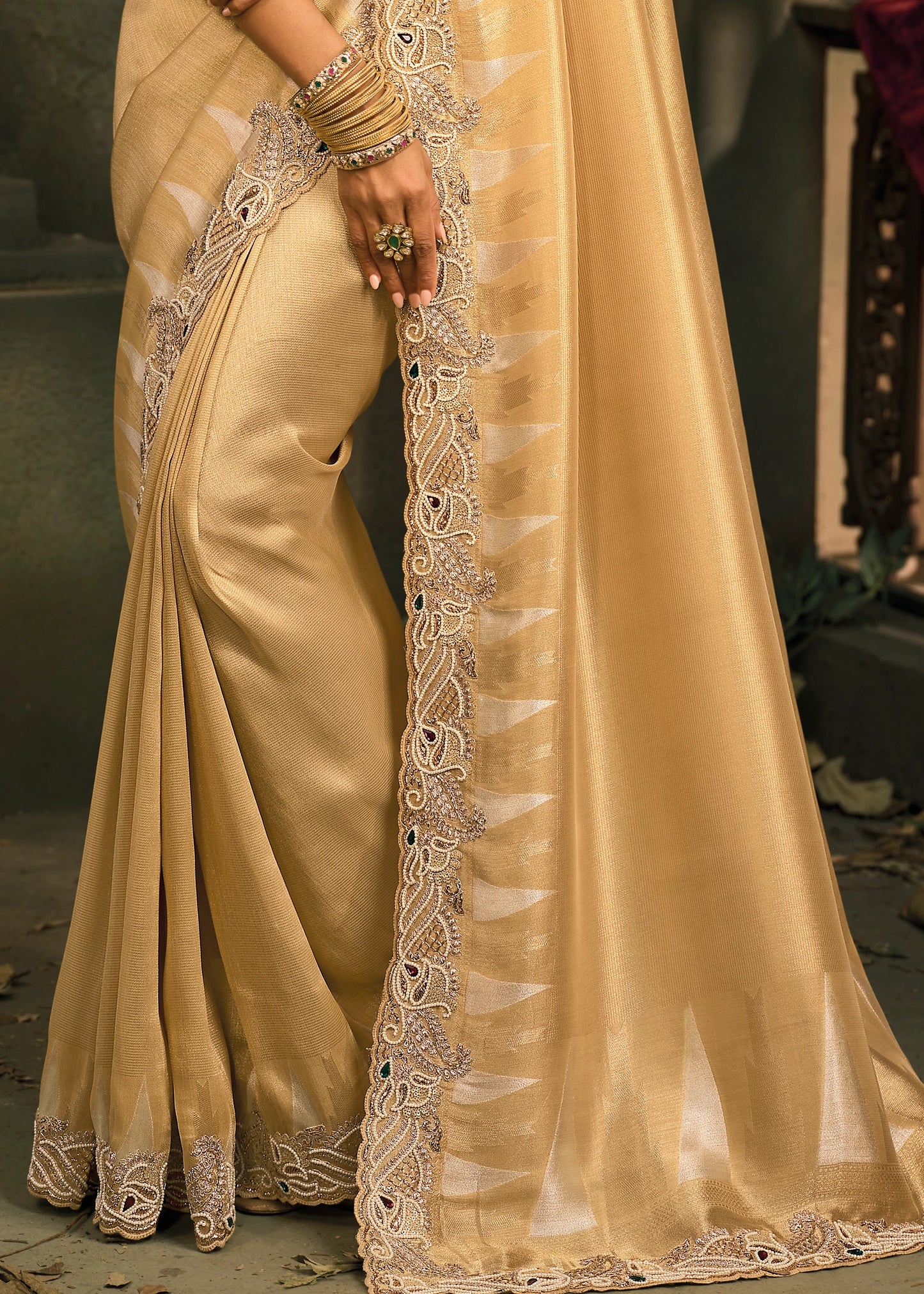 Golden Kanjivaram Silk Embroidered Bridal Saree