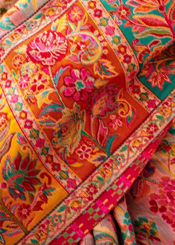 Pure Kashmiri Silk Handloom Weaving Pastel Pink Saree