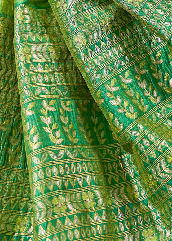Pure Handloom Weaving Soft Banarasi Silk Parrot Green Saree