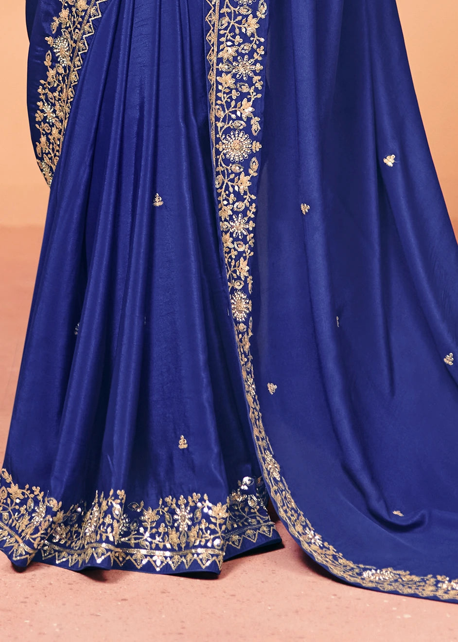 Royal Blue Crepe Silk Sequins Embroidery & Stone Work Saree