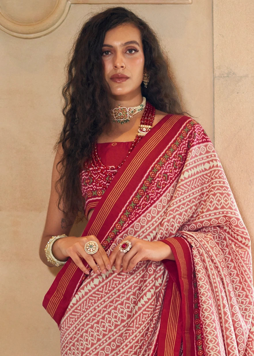 Designer Red and White Patola Silk Saree