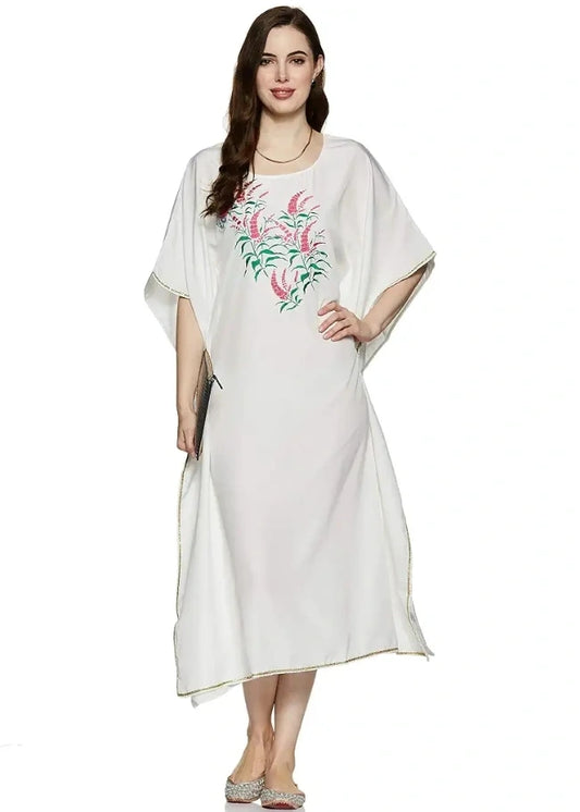White Kaftan With Hand Embroidery
