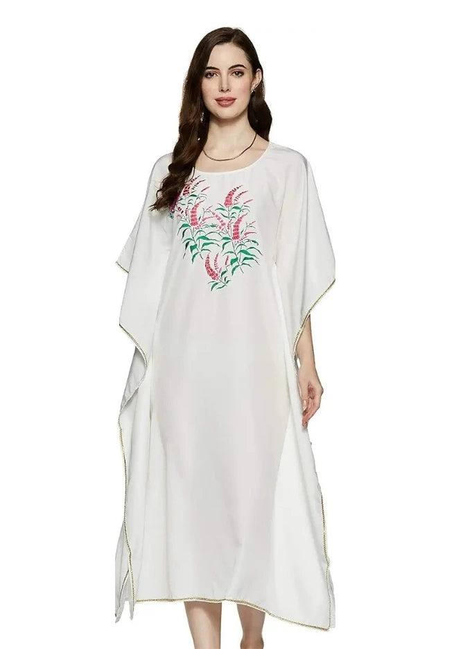 White Kaftan With Hand Embroidery