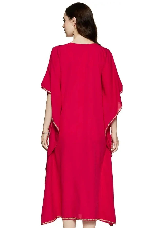 Hot Pink Kaftan With Hand Embroidery