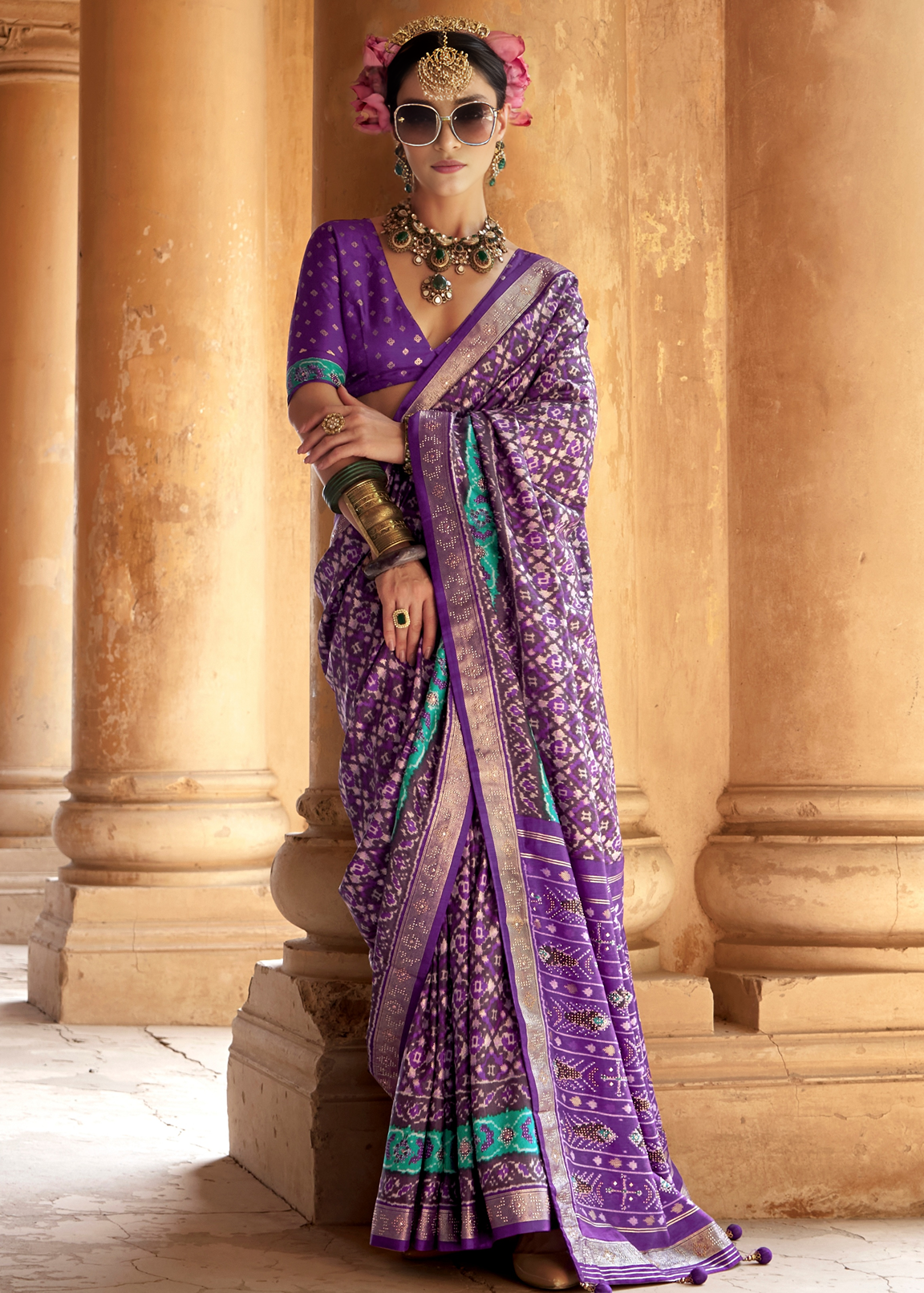 Violet Purple Designer Patola Silk Saree