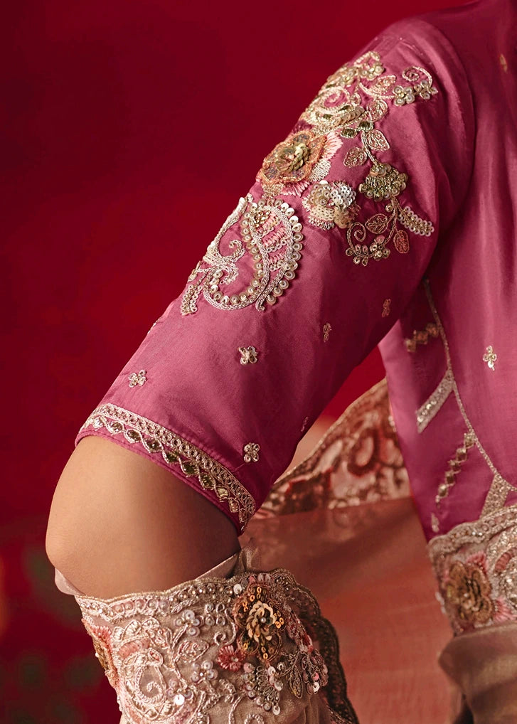 Designer Pastel Pink Organza Tissue Silk Embroidered Saree