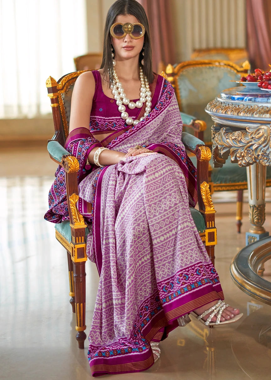 Designer Pastel Pink and Magenta Pink Patola Silk Saree