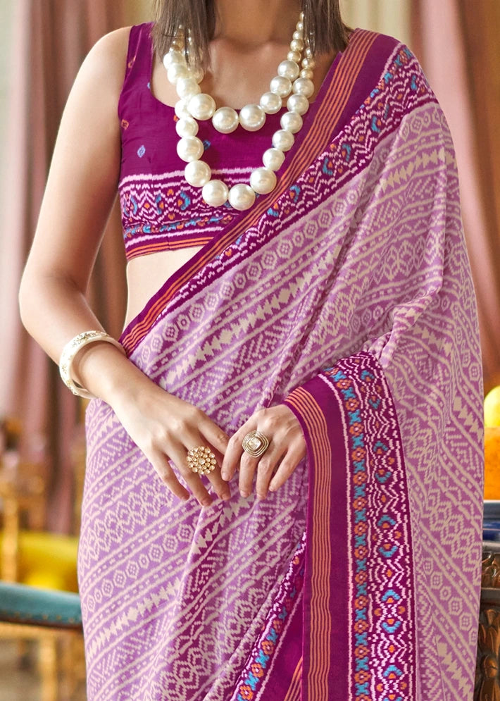 Designer Pastel Pink and Magenta Pink Patola Silk Saree