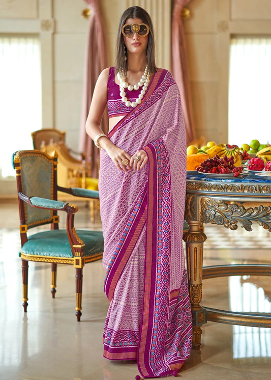Designer Pastel Pink and Magenta Pink Patola Silk Saree