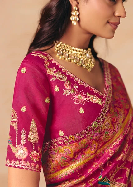 Banarasi Silk Multicolor Rani Pink Bridal Saree