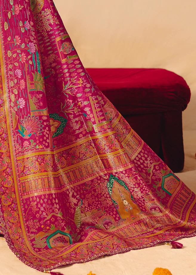 Banarasi Silk Multicolor Rani Pink Bridal Saree