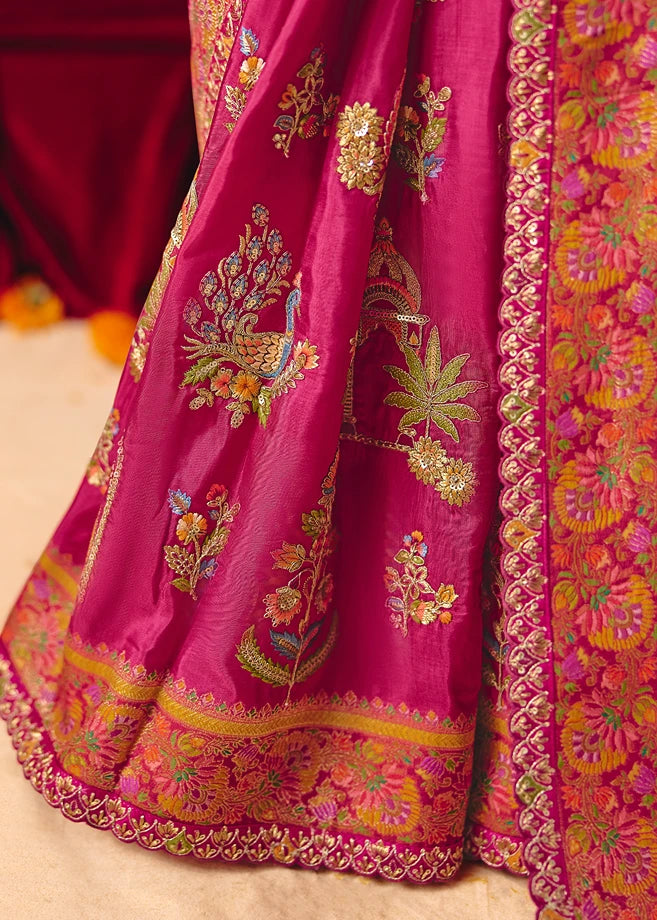 Banarasi Silk Multicolor Rani Pink Bridal Saree