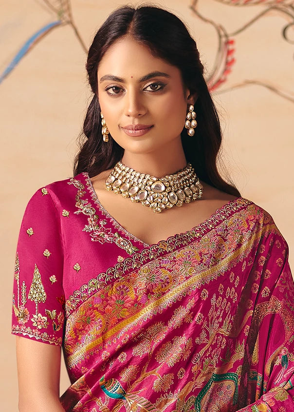 Banarasi Silk Multicolor Rani Pink Bridal Saree