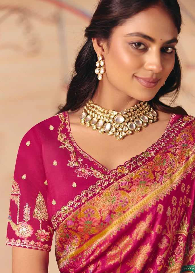 Banarasi Silk Multicolor Rani Pink Bridal Saree