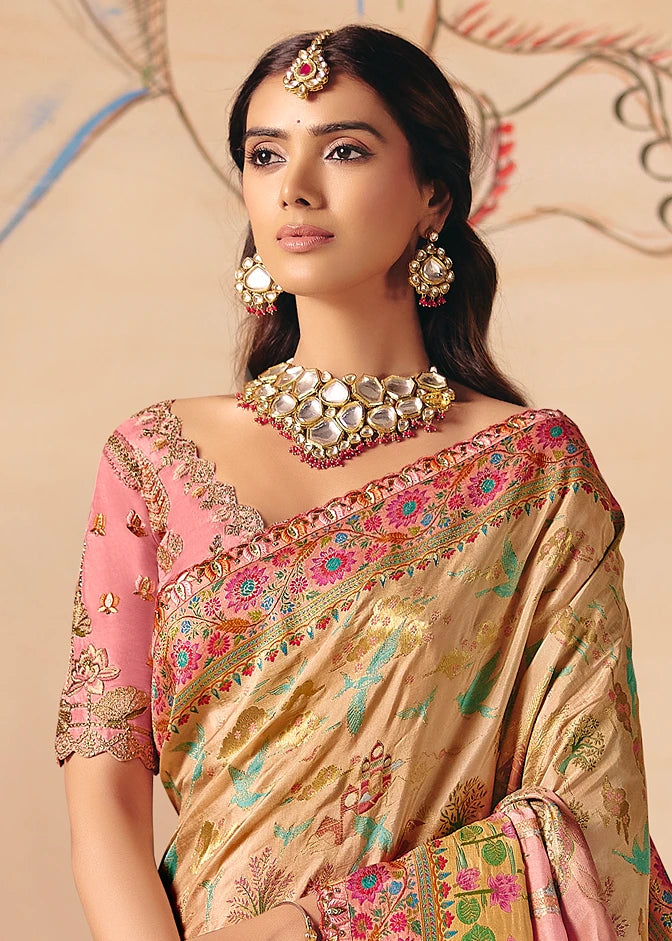 Banarasi Silk Cream & Yellow Bridal Saree