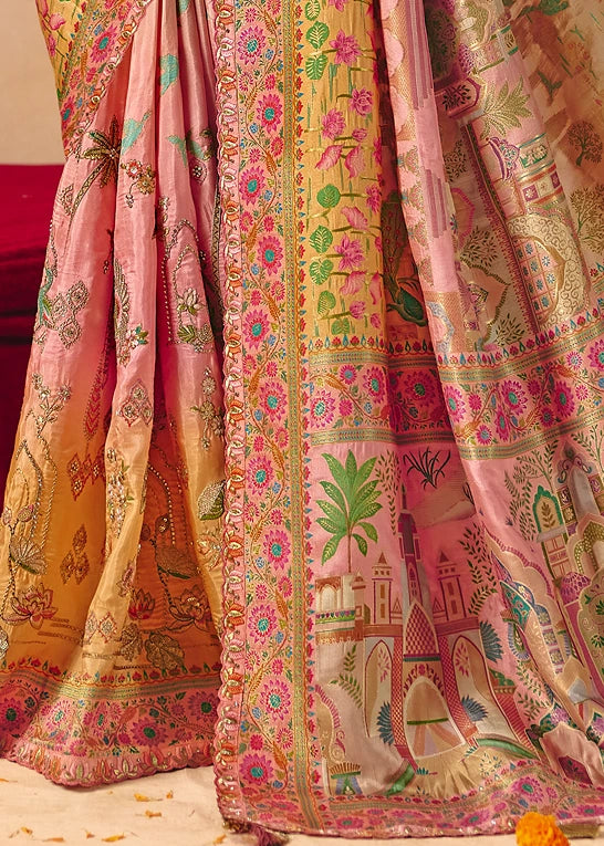 Banarasi Silk Cream & Yellow Bridal Saree