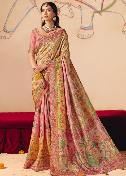 Banarasi Silk Cream & Yellow Bridal Saree