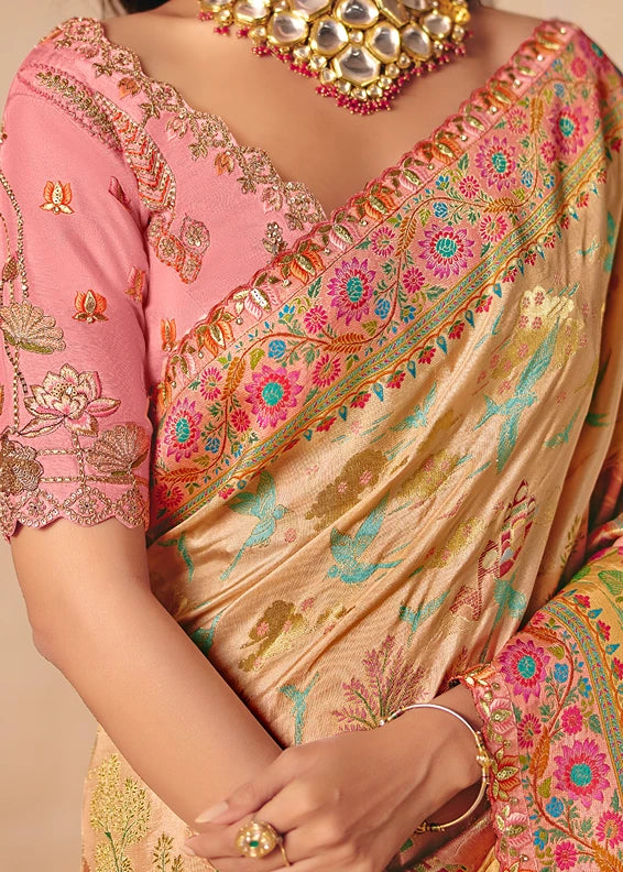 Banarasi Silk Cream & Yellow Bridal Saree