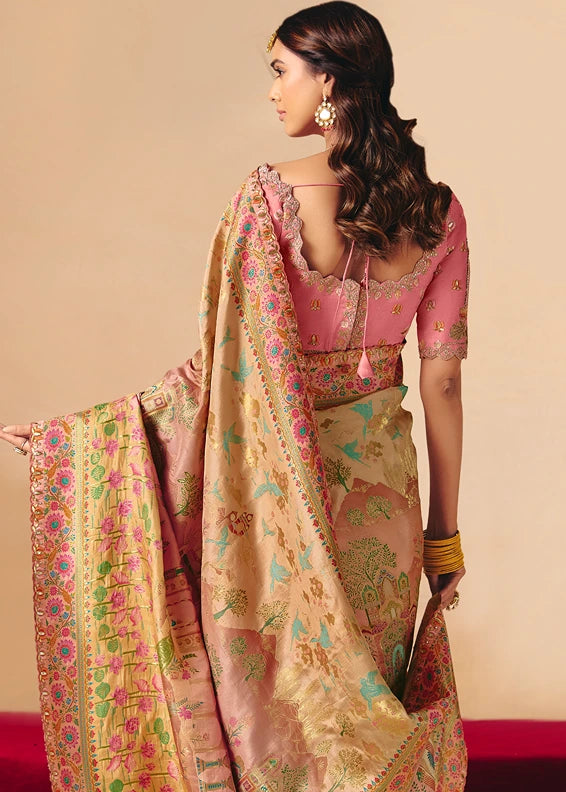 Banarasi Silk Cream & Yellow Bridal Saree