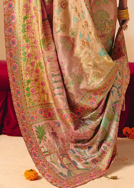 Banarasi Silk Cream & Yellow Bridal Saree