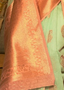 Pure Linen Mint Green Handloom Saree