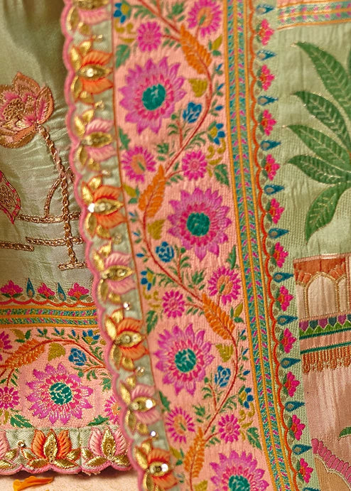 Banarasi Silk Pastel Blue Meenakari Bridal Saree