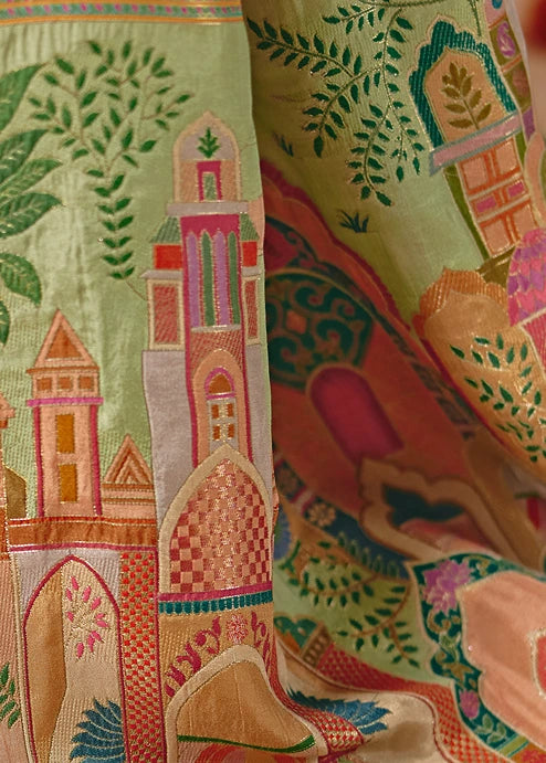 Banarasi Silk Pastel Blue Meenakari Bridal Saree