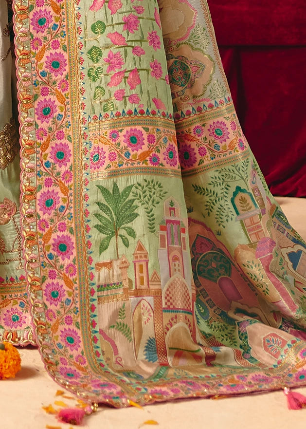 Banarasi Silk Pastel Blue Meenakari Bridal Saree