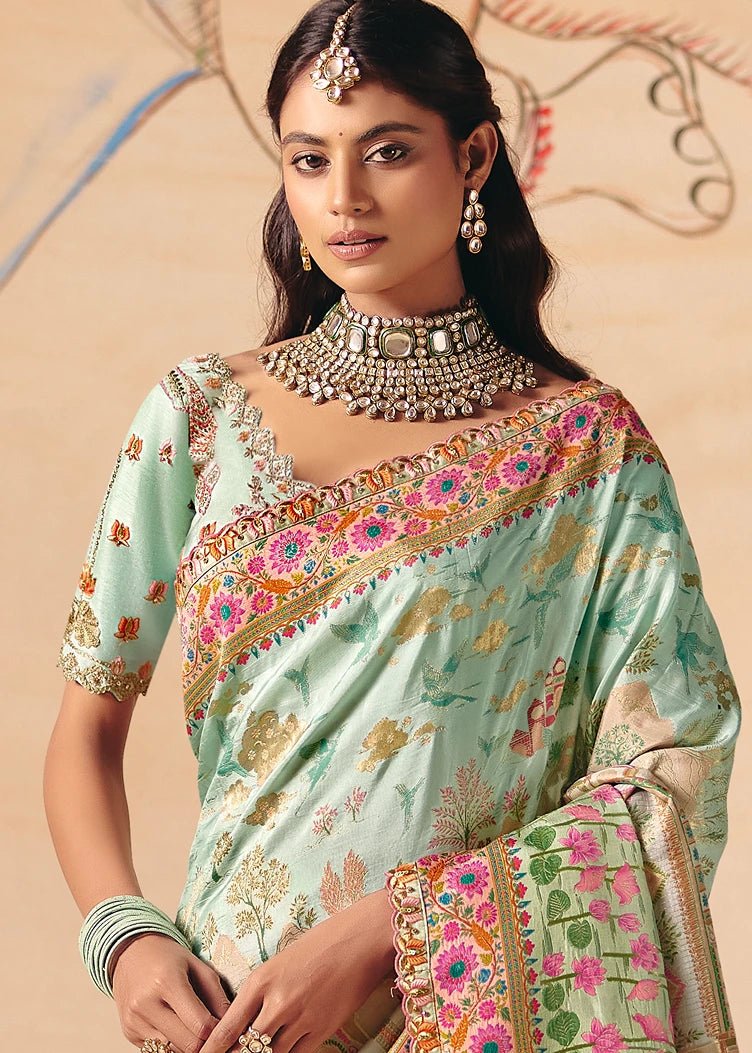 Banarasi Silk Pastel Blue Meenakari Bridal Saree