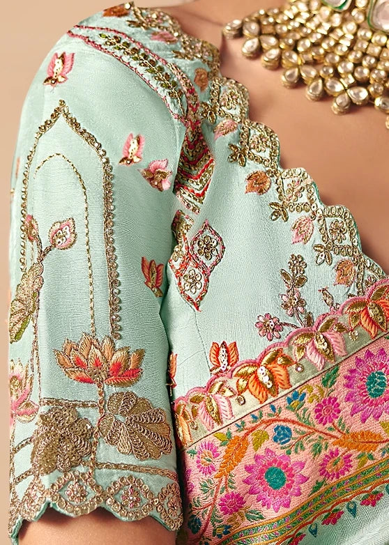 Banarasi Silk Pastel Blue Meenakari Bridal Saree