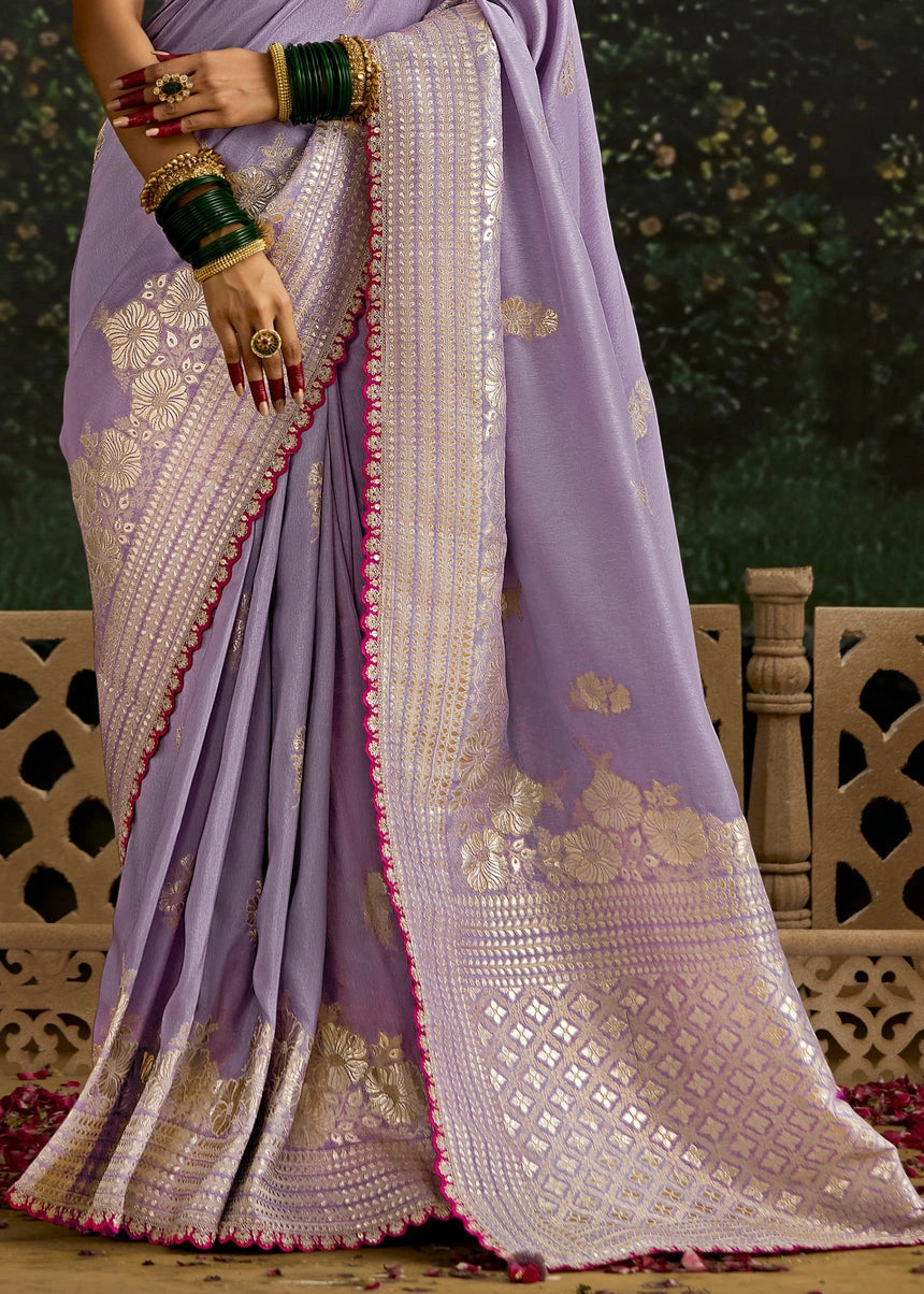 Lavender Purple Dola Banarasi Silk Saree & Rani Pink Embroidered Blouse