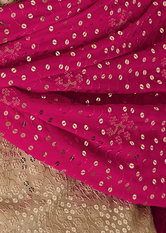 Beige Georgette Jacket and Dhoti Style Dress with Hot Pink Dupatta