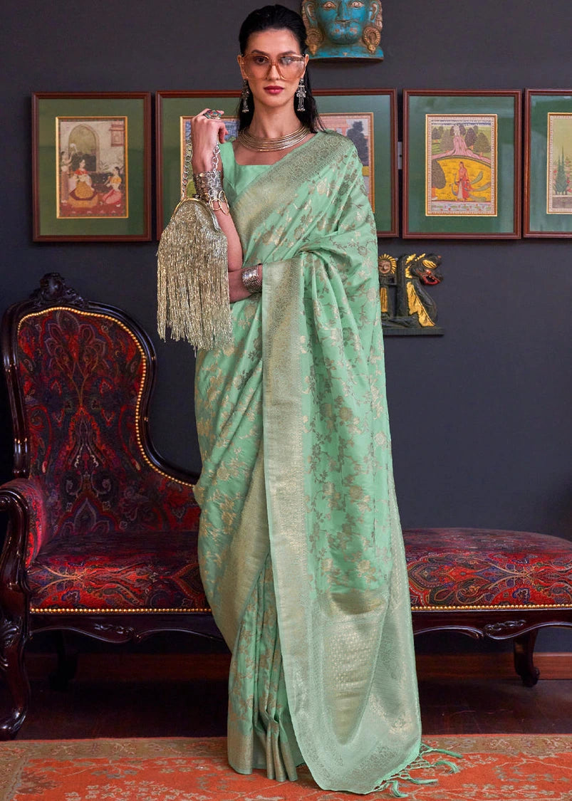 Ocean Green Soft Banarasi Silk Saree